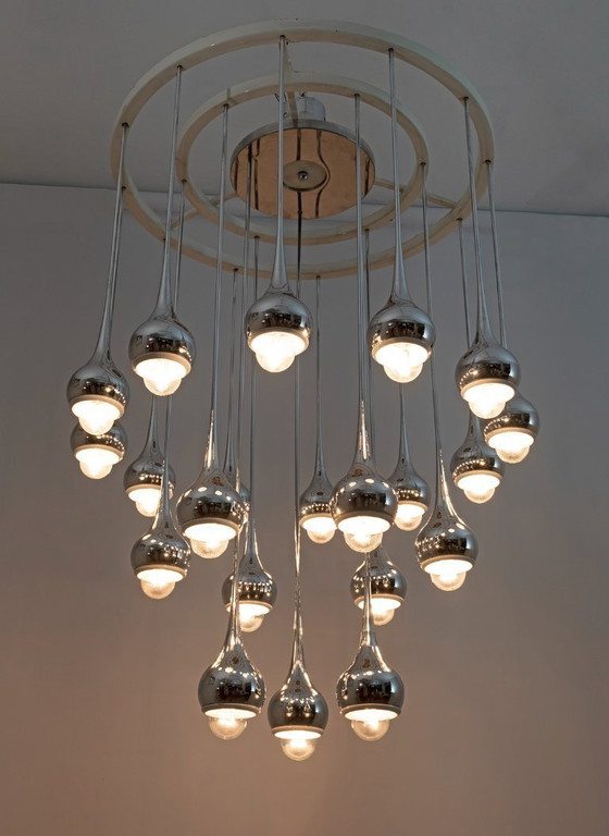 Image 1 of Lampadario italiano in metallo cromato di Angelo Brotto, metà secolo, per Esperia, anni '70