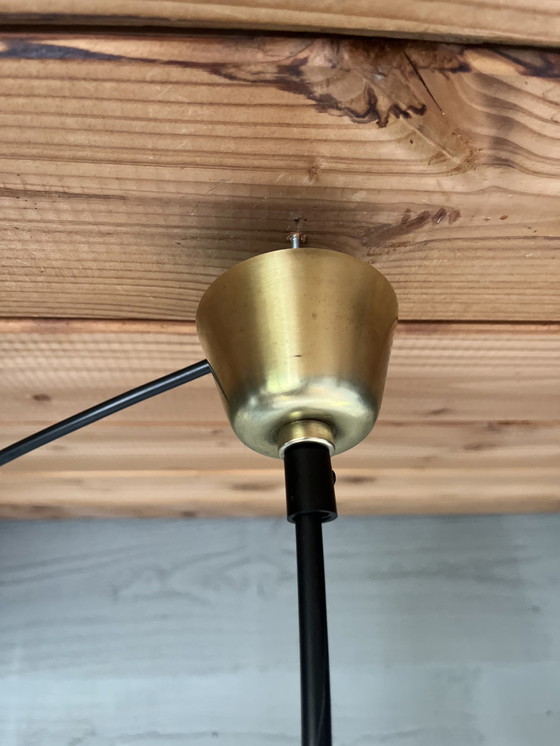 Image 1 of Vintage mid century kroonluchter met 3 kristalglazen lampen 