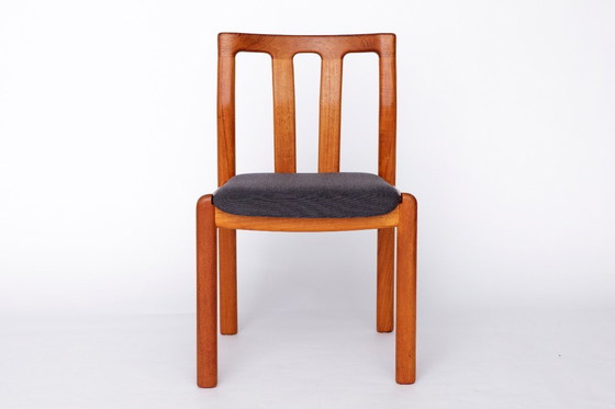 Image 1 of Set of 4 Teak Dining Chairs by Dyrlund, 1960s Danish Mid-Century Modern, Restored & Reupholstered in Dark Grey Fabric