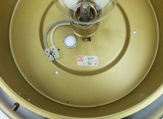 Image 1 of Bellissimo lampadario a soffitto di metà secolo, in vetro acidato, con decorazioni floreali in metallo, anni &#39;70