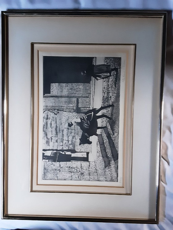 2 Passepartout Gerahmte Radierungen – Lithographien & Drucke, Glass, Metal (photo 2 of 10)