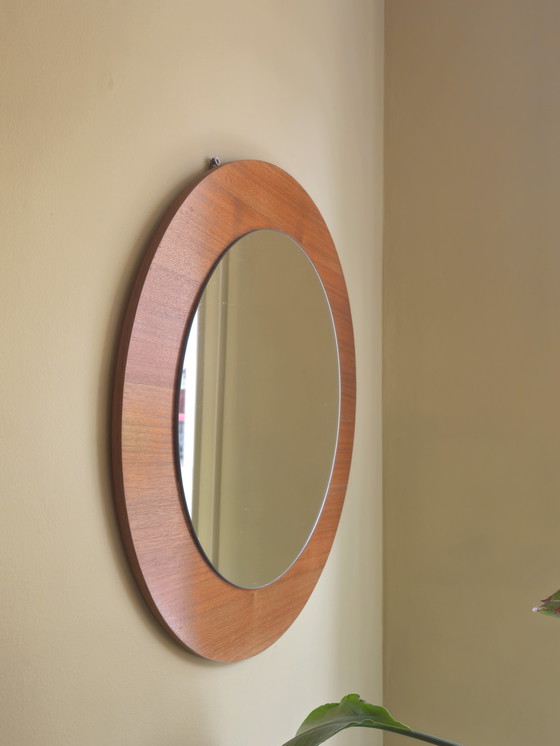 Image 1 of Miroir rond vintage Placage teck