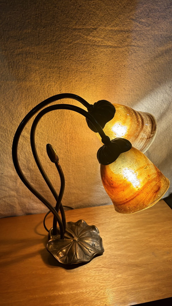 Image 1 of Vintage Tiffany tafellamp lelieblad 