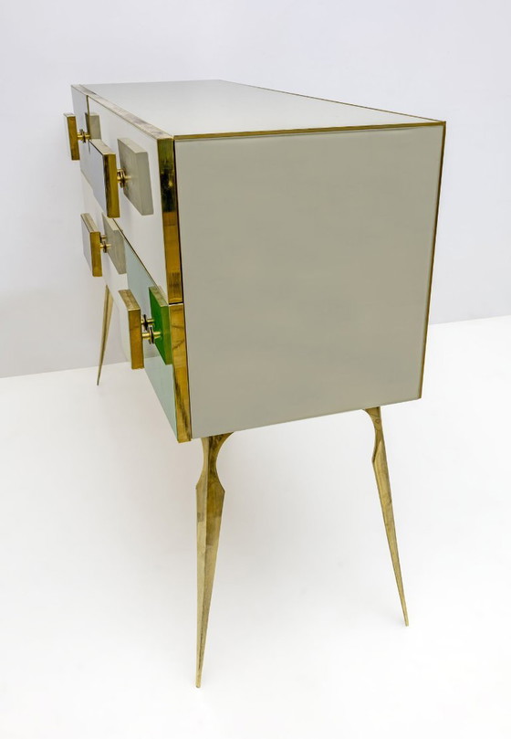 Image 1 of Postmoderne Italiaanse ladekast/kist van gekleurd glas en messing, jaren 80