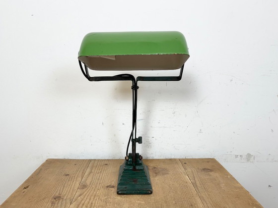 Image 1 of Vintage Green Enamel Bank Lamp, 1950s