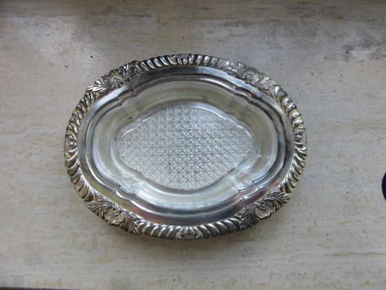Image 1 of Serving Dish Signed Made in Japan, Sterling Silver Overlay, Vintage