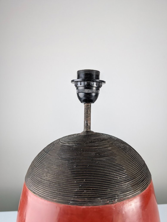 Image 1 of Red Terracotta Table Lamp with Metal Filigree, Vintage 1980s Design