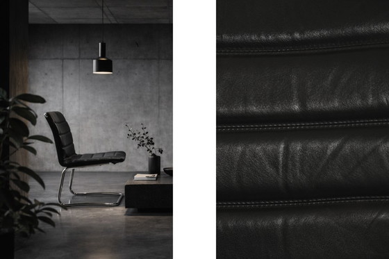 Image 1 of Vintage Mid-Century Minimalist Chrome & Black Leather Club Chairs from POL International, 1960s, Set of 2