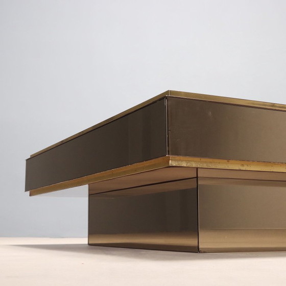 Image 1 of 1980s Smoked Glass and Brass Coffee Table