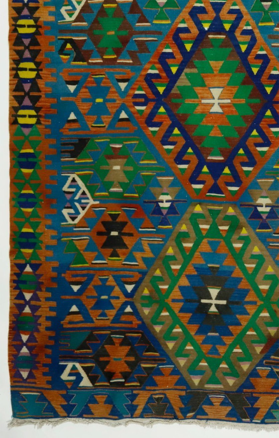 Tappeto Kilim anatolico vintage 325x165 cm – Grande tappeto geometrico colorato in lana tessuto a mano a (photo 4 of 10)