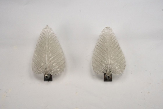 Image 1 of Coppia di lampade da parete di Ercole Barovier in vetro di Murano Rugiadoso, Italia 1950