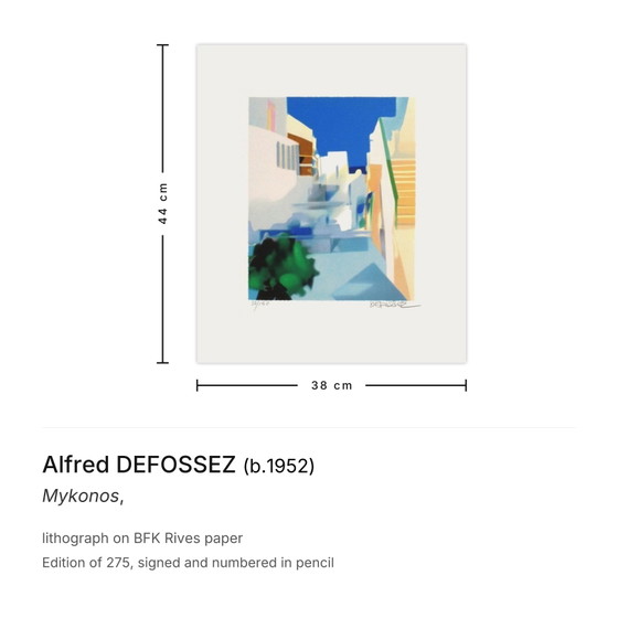 Alfred Defossez Signed Lithograph Mykonos – Lithographs & prints, Paper (photo 3 of 5)