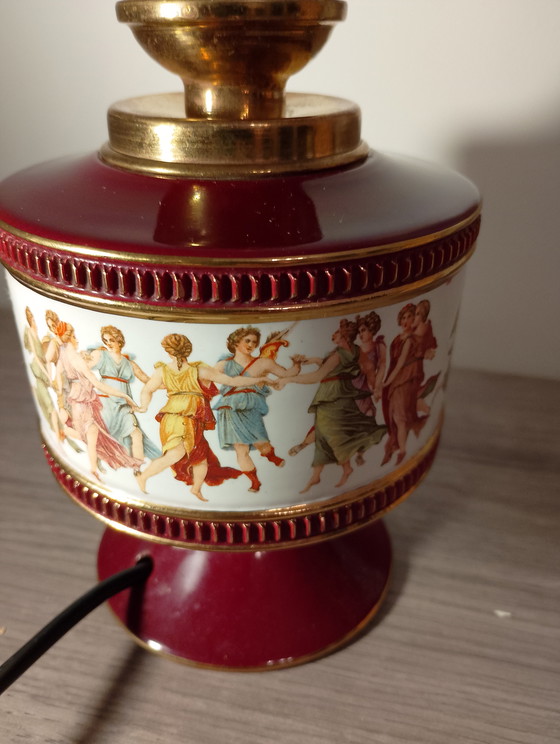Image 1 of Florentine porcelain lamp, burgundy, signed and numbered, Italy, refurbished
