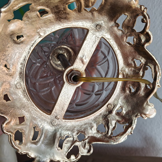 Image 1 of Vintage Crystal Table Lamp with Cherub – Heavy Cut Glass – Hollywood Regency Style