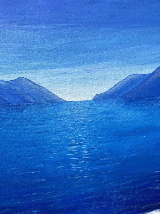 Blue Horizon - Peinture Panoramique Acrylique 40 x 100cm – schilderijen tekeningen, Cotton (photo 2 of 15)