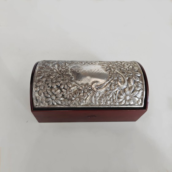 Image 1 of WOODEN BOX WITH STERLING SILVER LID