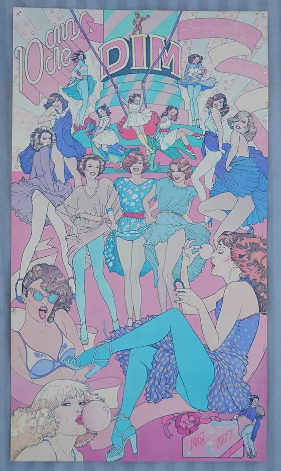 1977 Helene Majera para Dim “10 Años de Dim” Póster Publicitario de Moda Francés – Paper, Pop Art (photo 2 of 8)