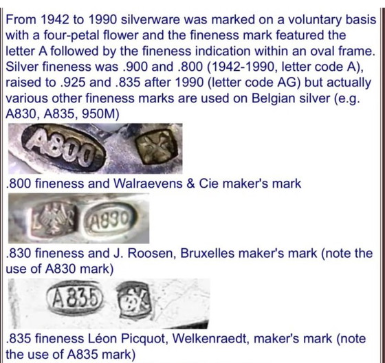 Image 1 of Broche vintage A835 en argent belge, ornée de pierres, représentant une feuille.