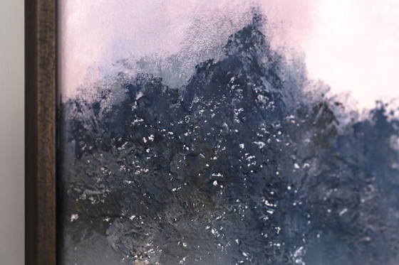 Large Original Framed Abstract Landscape Painting in Pink and Blue - A Doorway for Later (photo 5 of 19)