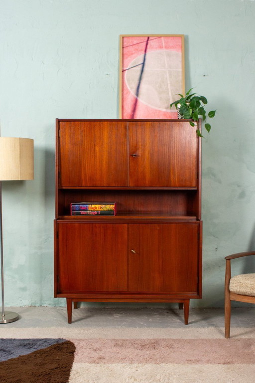 Buffet haut vintage en teck, commode style années 60