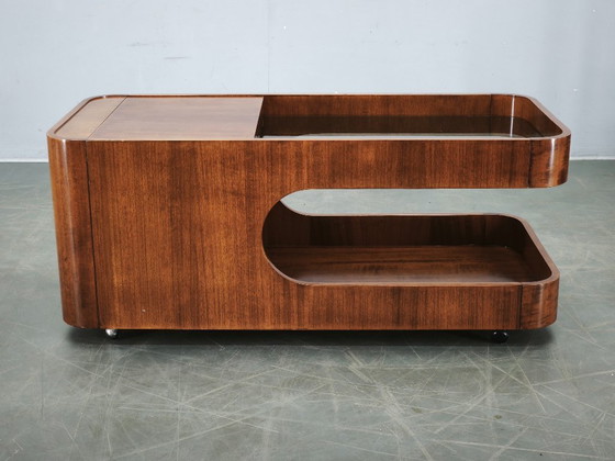 Carrello bar modernista italiano in legno e vetro fumé degli anni '70 – Carrelli bar, Wood (photo 2 of 12)