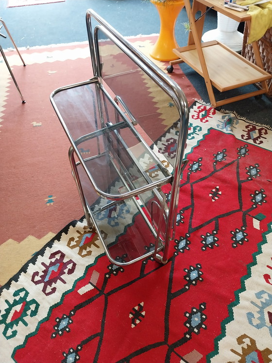 Image 1 of 1 carrello bar Art Deco, cromato e a gas. Pieghevole.