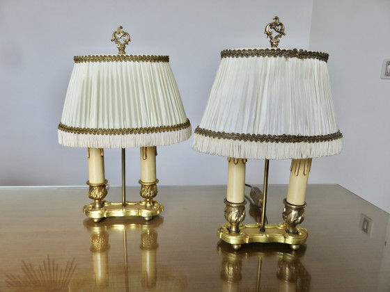 Image 1 of Pair De Lampes Bouillotte En Bronze Doré Style Empire