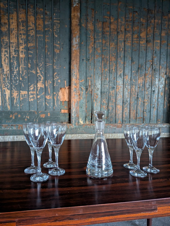 Image 1 of Vintage set of 7 wine glasses & 1 Krosno Bonny carafe