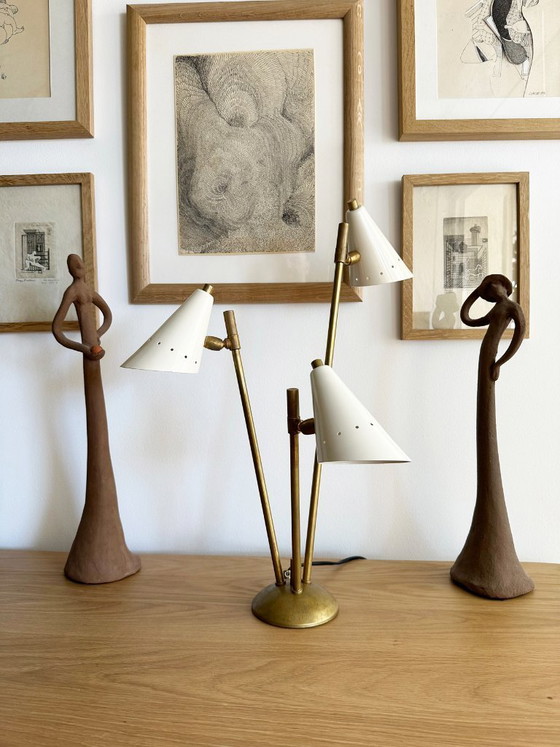 Image 1 of Page 1 of 14 Italian three-headed brass lamp, 1950s design