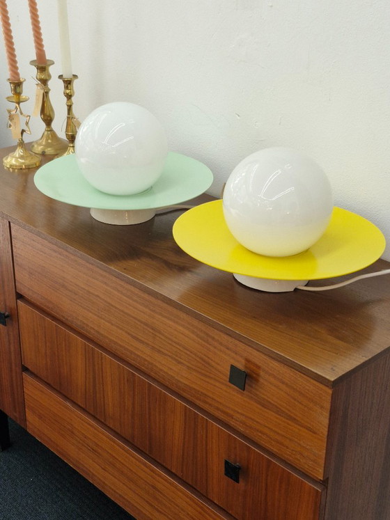 Space Age 'UFO' Ceiling Lights Set Yellow & Mint Green – Metal (photo 4 of 10)