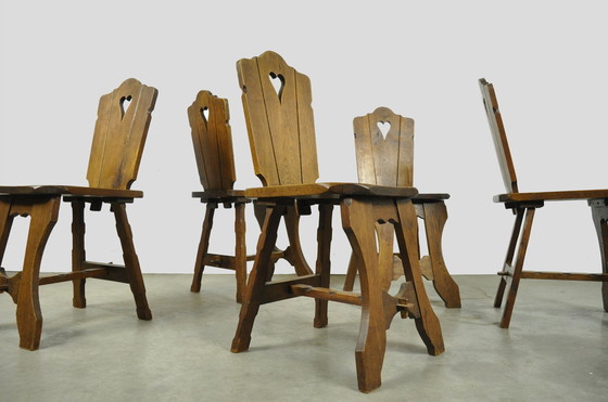 Image 1 of Vintage BRUTALIST oak handmade farmhouse dining chairs, 1930s Netherlands