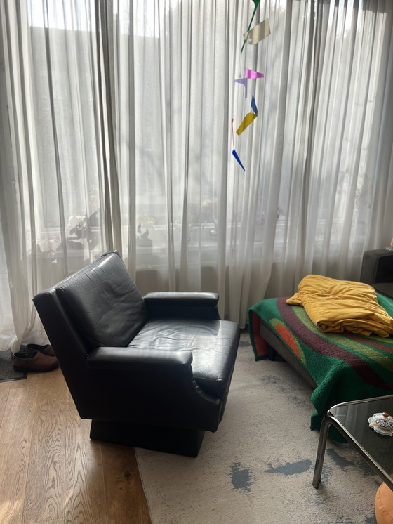 Image 1 of Mid-century-modern brown leather lounge chairs (pair) 