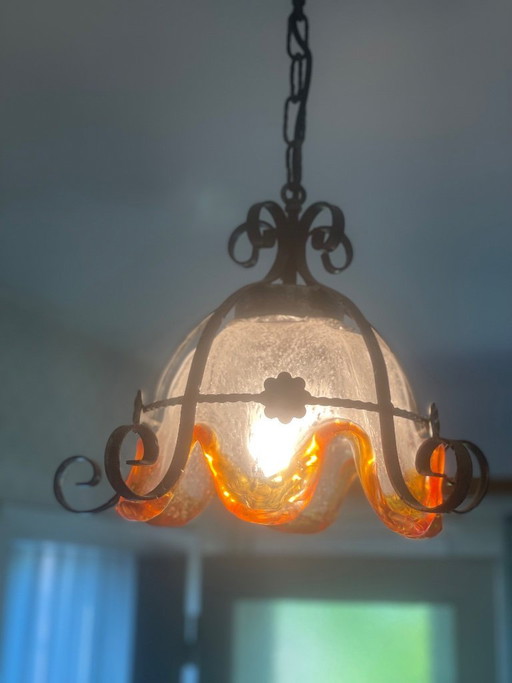 Vintage pendant lamp, Brutalist style, very likely Mazzega