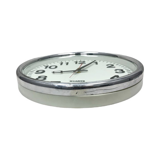 Classic Round Quartz Wall Clock – 1990s, 39 Cm Diameter, In Working Order. – Glass, Plastic (photo 3 of 7)