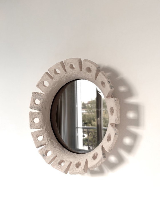 Image 1 of French contemporary ceramic mirror, "Fiore" by Renzo Maar