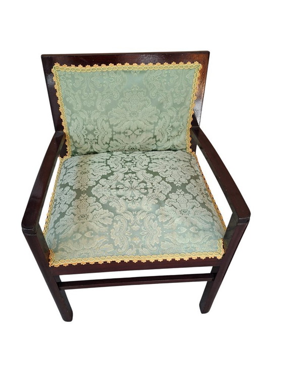 Image 1 of Coppia di Poltroncine Vintage Anni '70 in Mogano e Pregiata Seta di San Leucio