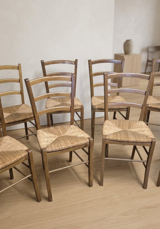 Image 1 of Set of 8 Scandinavian Dining Chairs, Wooden Frame & Woven Rattan Seats, Gemla Fabrikers AB, 20th century