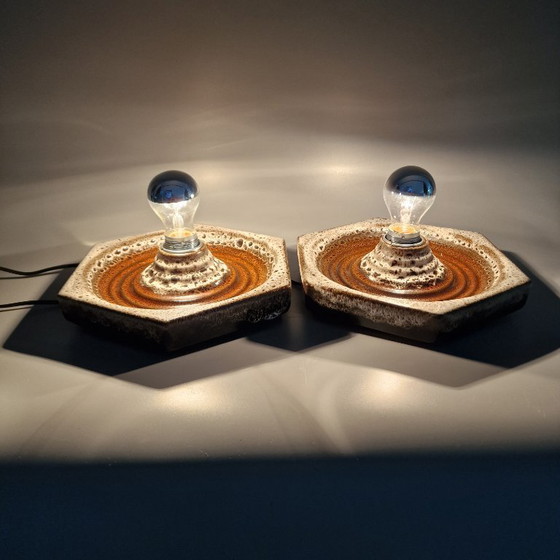 Image 1 of Set of 2 Vintage Wall or Ceiling Lamps by Hustadt Leuchten - Hexagonal Ceramic - 26 cm - 1970s