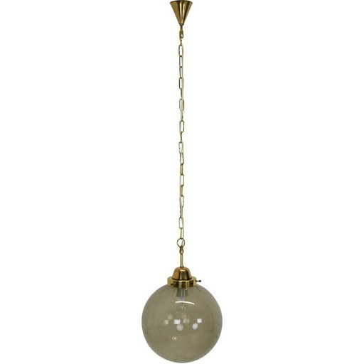 Lampe suspendue vintage en verre et laiton, Tchécoslovaquie, années 1960