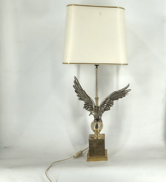 Image 1 of Een paar nikkelen adelaartafellampen van Loevsky en Loevsky, jaren 70.