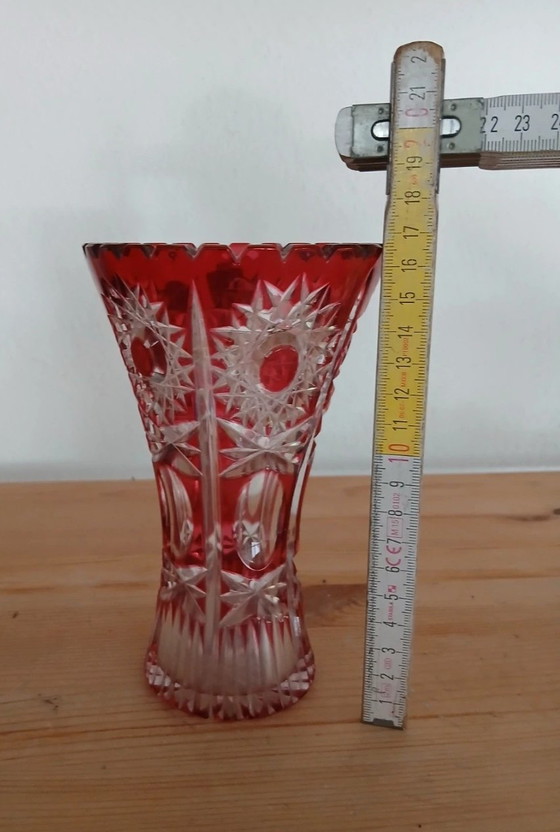 Bohemia Crystal Glass Vase Red Cut Vintage – Bohemia Kristallglas (photo 3 of 5)