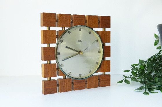 Image 1 of Vintage wandklok, teakhout en messing, Diehl Duitsland, Space Age design, Deens design.