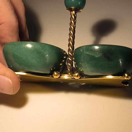 Salière double et coupelle à condiments en argent, vermeil et aventurine par Wolfers Frères, 1950 (photo 7 of 13)