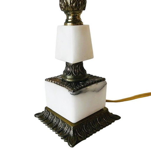 Vintage tafellamp wit marmer messing barok 1950's