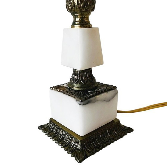 Image 1 of Vintage tafellamp wit marmer messing barok 1950's