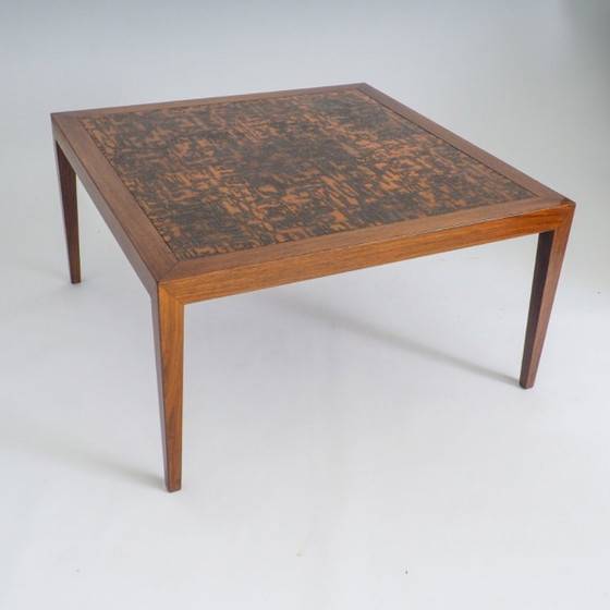 Image 1 of Mid-Century Modern salontafel van teakhout en koper van Severin Hansen