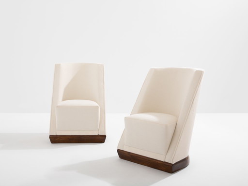 Coppia di poltrone moderniste Louis Sognot noce bianco alpaca 1927