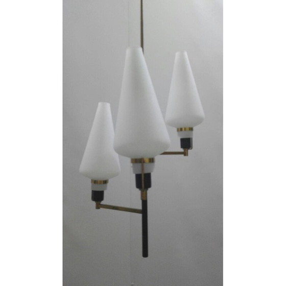 Image 1 of Vintage chandelier in Brass and Glass by Oscar Torlasco - 1960s