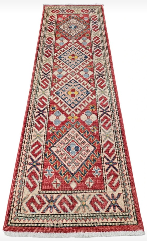 Image 1 of Handgeknoopt oosters wol Kazak tapijt loper Koraal Mint 64x205cm