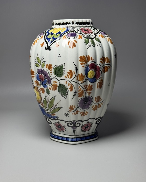 Image 1 of Hand-Painted Polychrome Delft Faience Vase Plateelbakkerij RAM, Arnhem, Netherlands